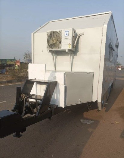 Caravan front with storage box and air-conditioner