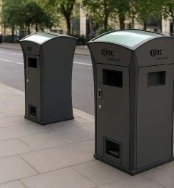 Pair of solar compactors on a street corner
