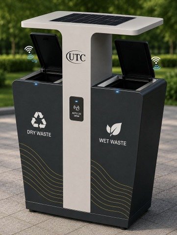 UTC dual-bin solar smart dustbin with dry and wet waste compartments