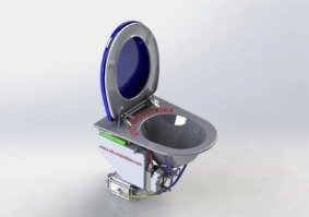 Vacuum toilet — open lid, side view